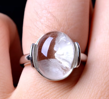 14*14*8mm Natural Clear Rutilated "Stone Inside Stone"Quartz Crystal Ring