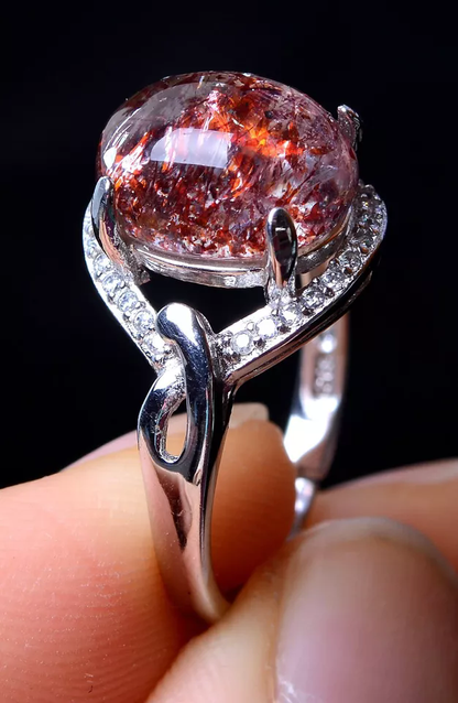 15.50ct Natural Gem Red Super Seven Quartz Lepidocrocite Women Ring Adjustable