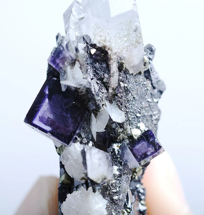 30g Natural Purple Fluorite & Wolframite Crystal Mineral Specimen/YaoGangXian