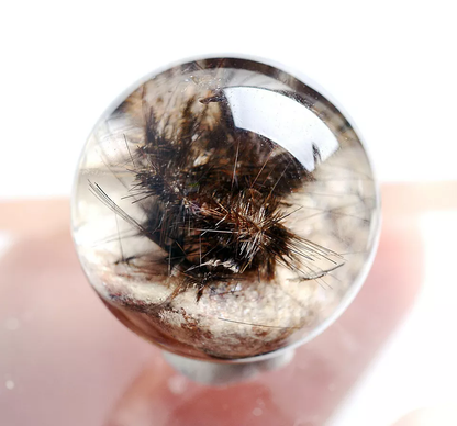 12.9g Natural Rare Silver Hair Rutilated Quartz Titanium Flowers Crystal Ball