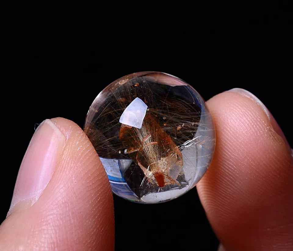 5.67g  Natural Gold Rutilated "Stone Inside Stone"Quartz Crystal Pendant Ball