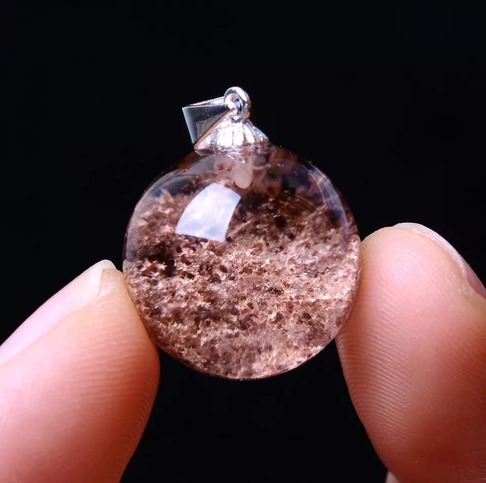 7.33g Natural Healing Red Ghost Crystal Quartz Ball Woman Cure Pendant  Silver