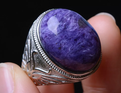 Genuine Natural Purple Charoite Crystal Adjustable Woman Ring  21*17*9mm