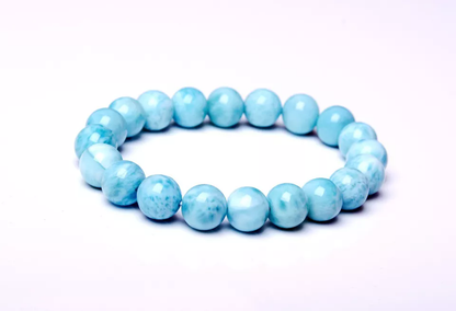 9.5mm BEAUTIFUL ATURAL BLUE LARIMAR GEM GRADE WATER PATTERN BEADS BRACELET