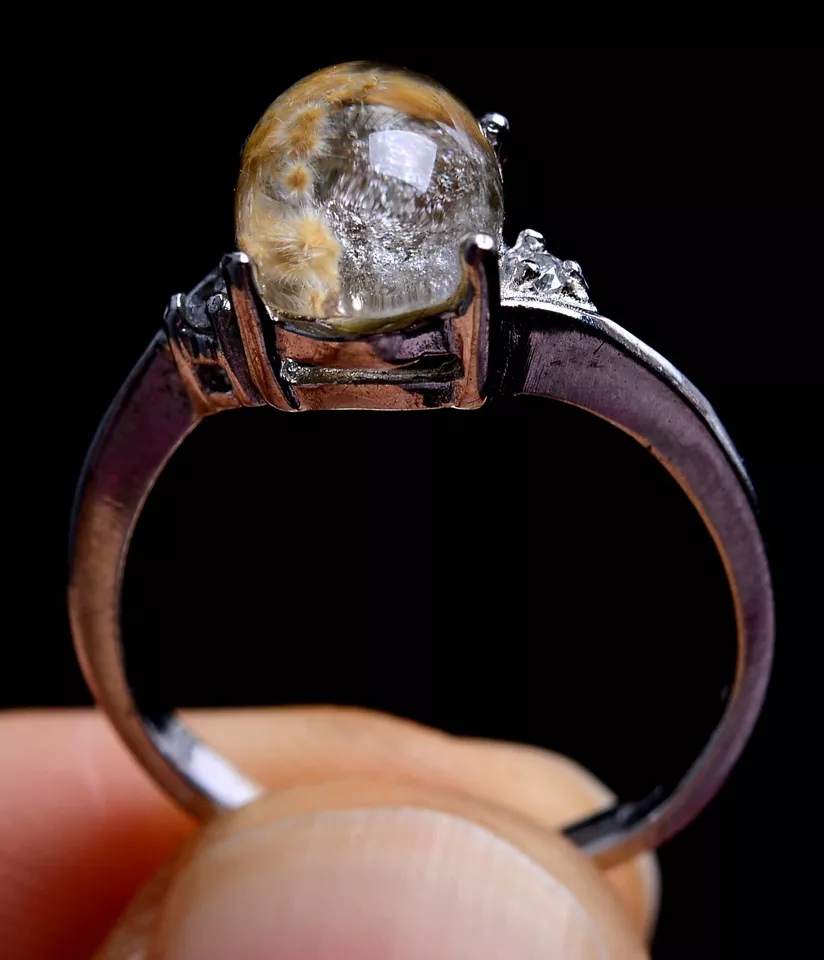 9ct Natural Transparent Rare Gold Hair Rutilated Quartz Woman Adjustable Ring