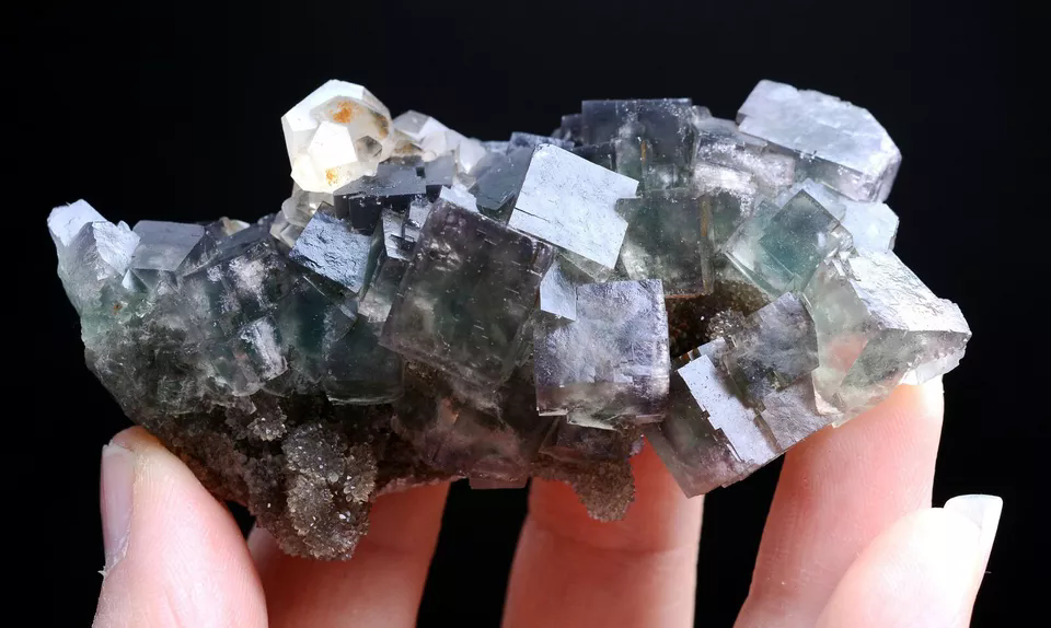 79g NATURAL Green Cubic FLUORITE & Pink Fluorescence Calcite Mineral  Specimen