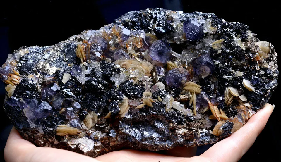 949g Natural Purple Fluorite & Calcite Crystal Mineral Specimen/Inner   Mongolia