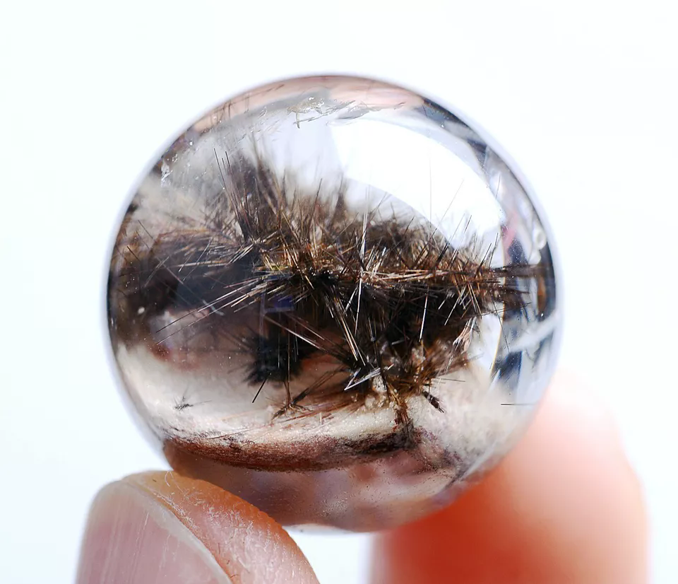 12.9g Natural Rare Silver Hair Rutilated Quartz Titanium Flowers Crystal Ball