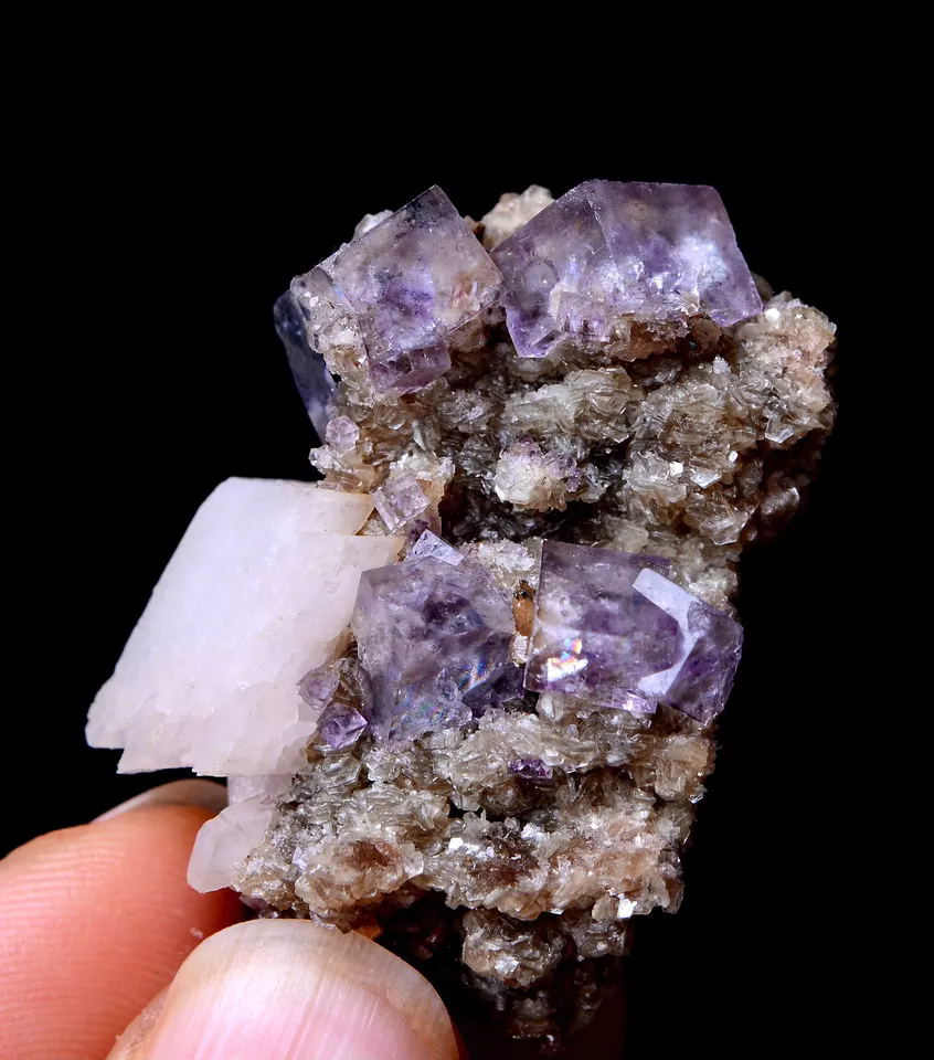 17.07g RARE! NATURAL PURPLE CUBIC FLUORITE & CALCITE SYMBIOTIC MINERAL SPECIMEN