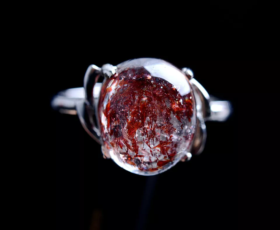 3g Natural Gem Red Super Seven Quartz Lepidocrocite Women Ring  Adjustable