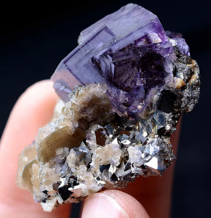 31g NATURAL COMPLETE RARE PURPLE FLUORITE & ARSENOPYRITE MINERAL SAMPLES