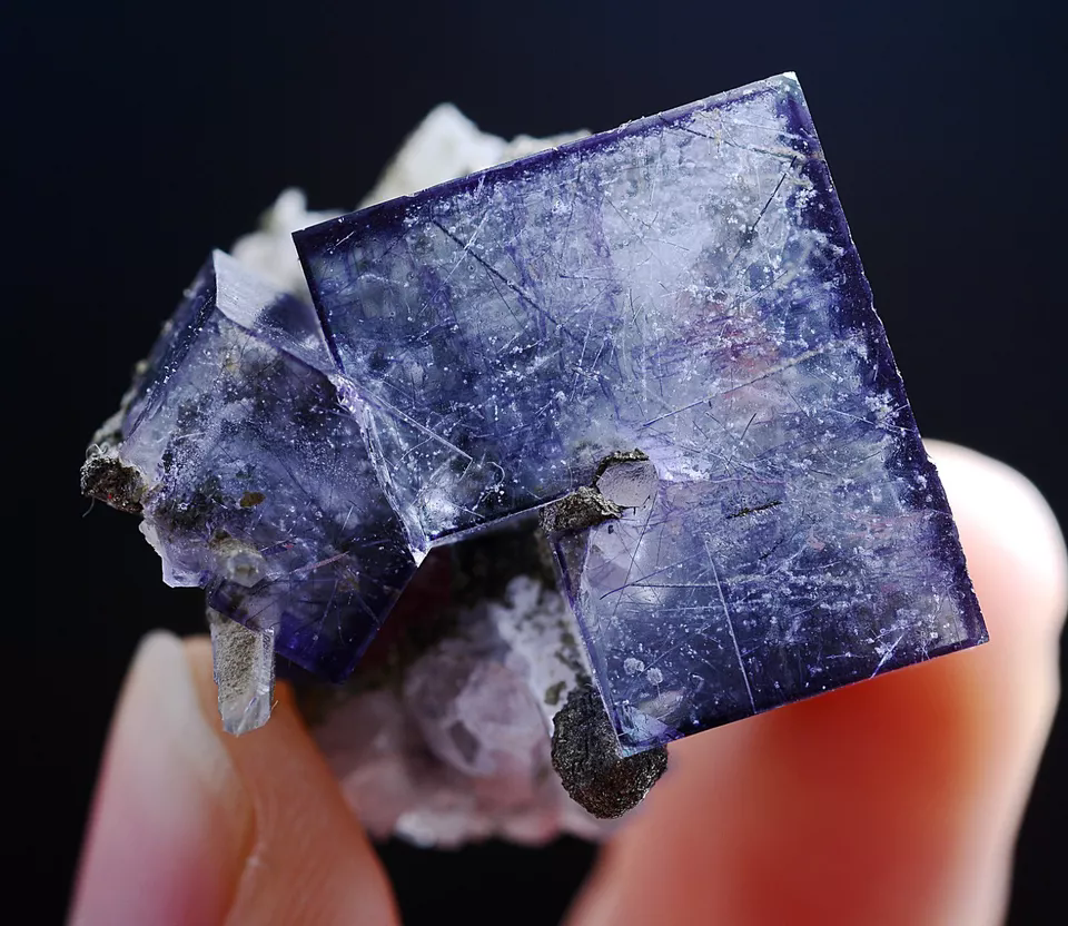 25g Natural Bismuthinite Purple FLUORITE & Pyrite Mineral Specimen/Yaogang xian