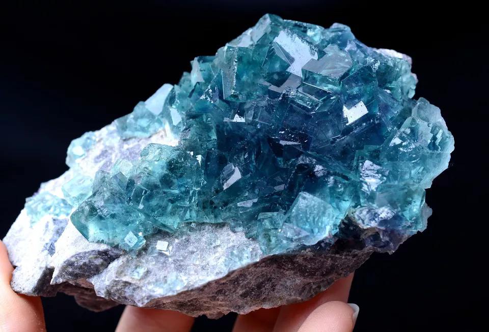 363g New Find Transparent Blue Cube Fluorite CRYSTAL CLUSTER Mineral Specimen