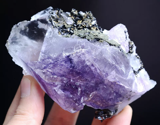 283gNatura Purple FLUORITE Wolframite Pyrite Mineral Specimen/Yaogangxian China