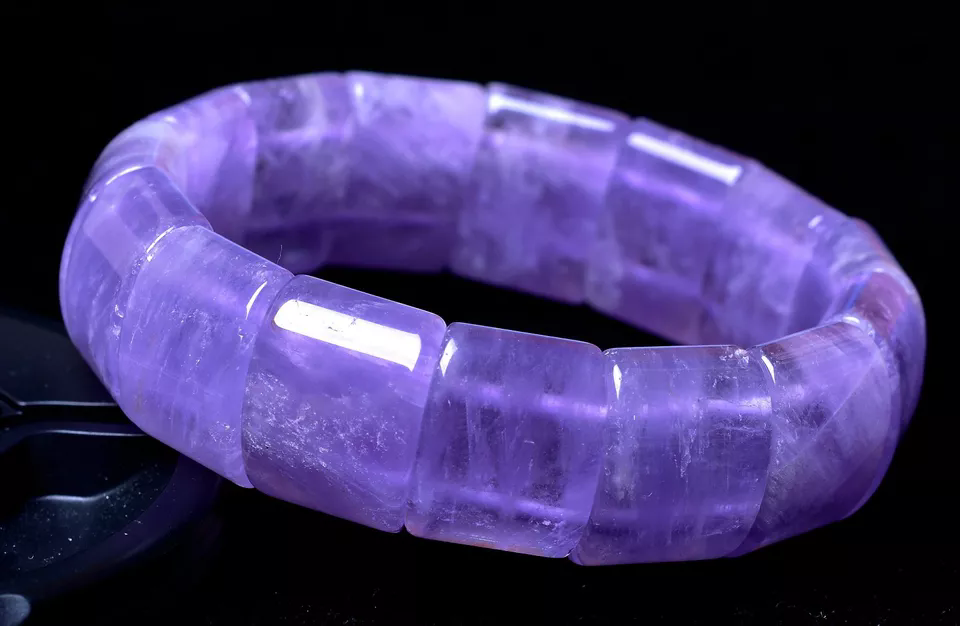 54mm Natural Lavender Amethyst Crystal Woman Cure Bangle Inner Diameter Elastic