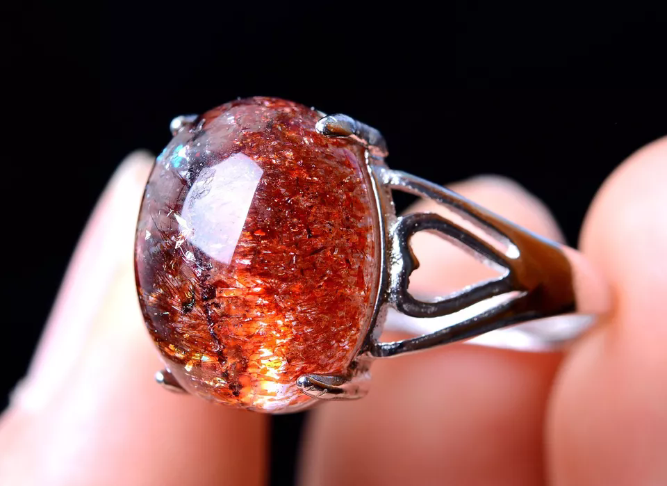 Natural Gem Red Super Seven Quartz Lepidocrocite Women Ring Adjustable 20.35ct