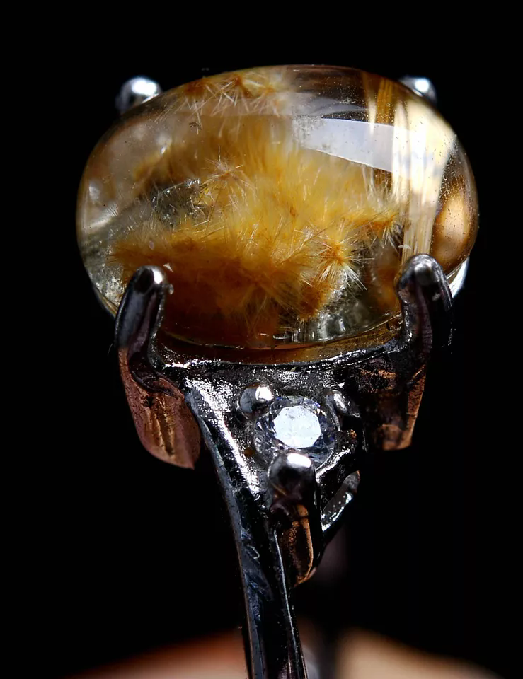 7.8ct Natural Transparent Rare Gold Hair Rutilated Quartz Woman Adjustable Ring