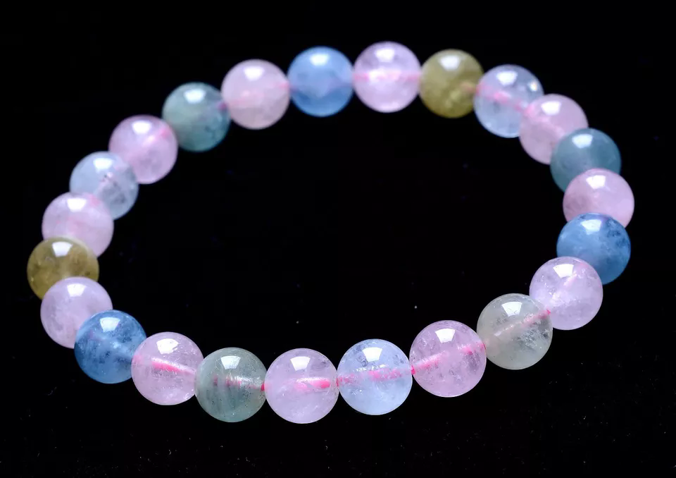 9.1mm Beauty Natural Rare Colorful Morganite Gemstone Clear Beads Bracelet  AAA