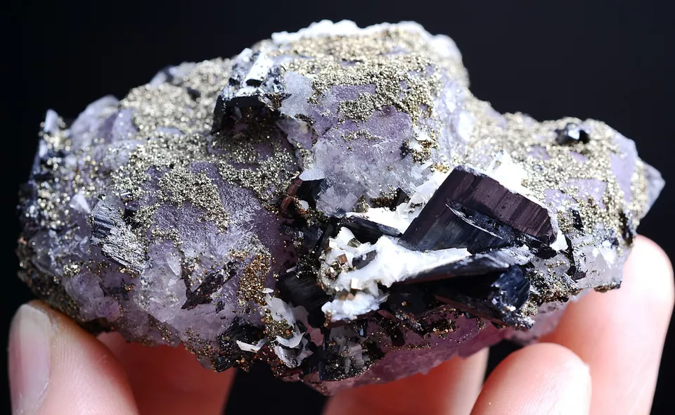 103g Natura Purple FLUORITE Wolframite Pyrite Calcite Mineral Specimen/China