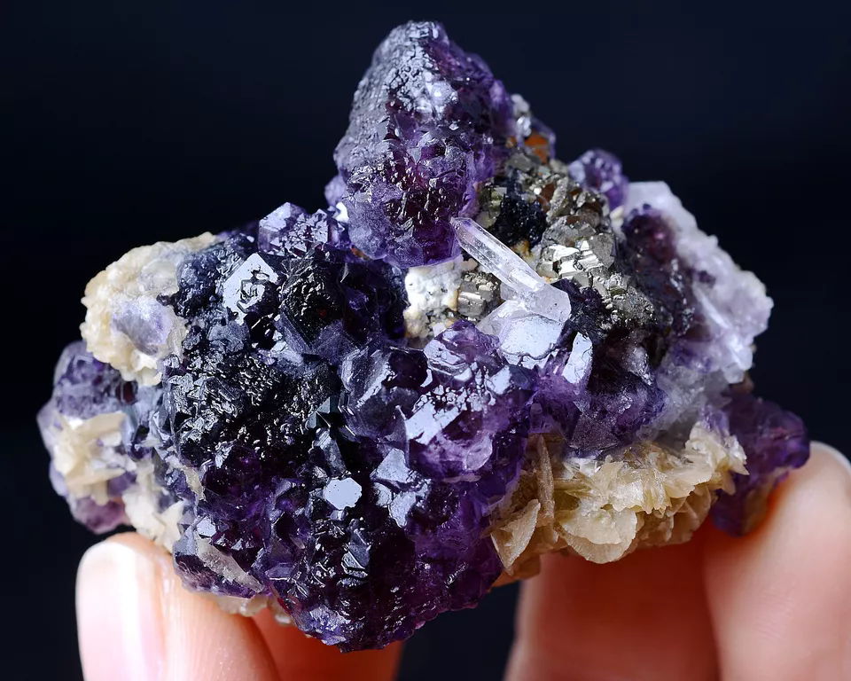 61g RARE PURPLE FLUORITE & CRYSTAL CALCITE MINERAL SPECIMEN /Inner Mongolia