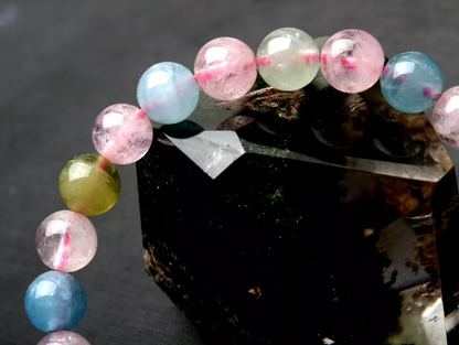 8mm Natural Quartz Crystal Colorful Morganite Gemstone Beads Lady Bracelet