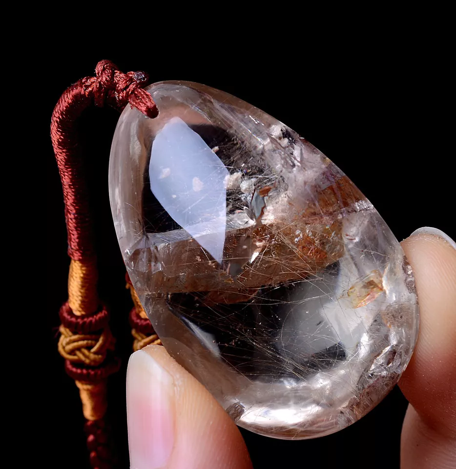 141.7ct Rare Natural Gold Rutilated "Stone Inside Stone"Quartz Crystal Pendant