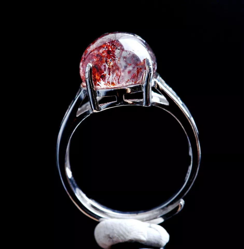 3.4g Natural Red Super Seven Quartz Lepidocrocite Ring Silver  Adjustable