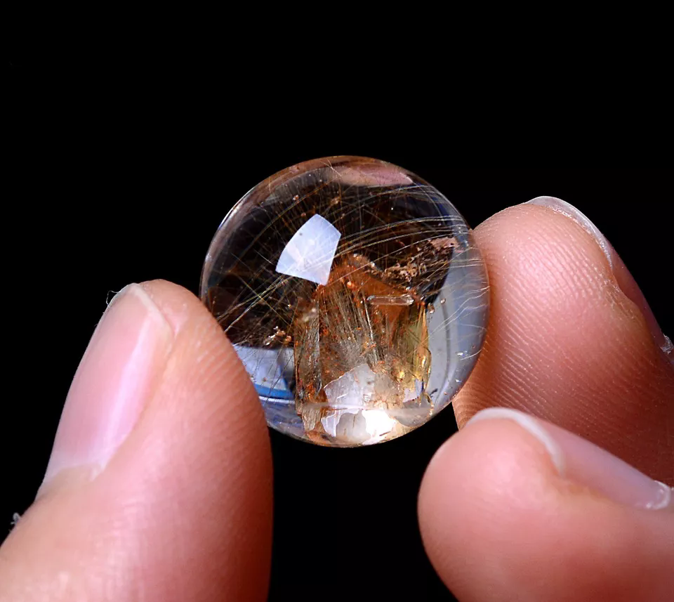 5.67g  Natural Gold Rutilated "Stone Inside Stone"Quartz Crystal Pendant Ball