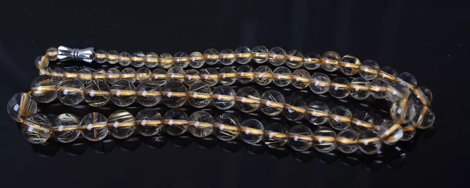 4-9.5mm Beauty Natural Rare Gold Rutilated Quartz Crystal Beads Necklace