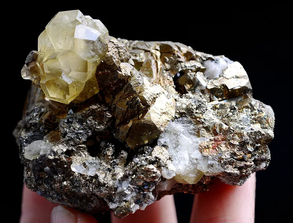 205g Natural Highest Grade Benz Yellow Calcite Pyrite Crystal Mineral Specimen