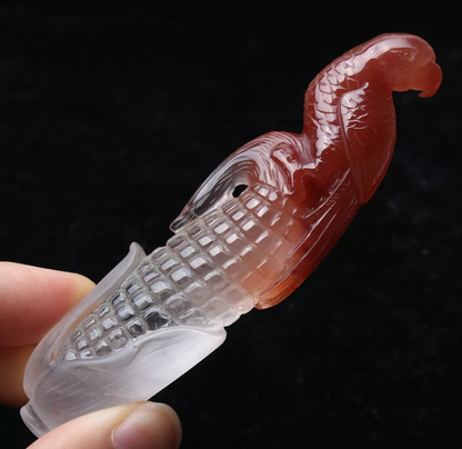 NATURAL GEM RED QUARTZ CRYSTAL CARVED PARROT FURNISHING ARTICLES 57.67g