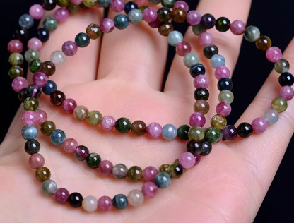 4.5mm Natural Brazil Colorful Tourmaline Crystal Clear Beads Woman Bracelet