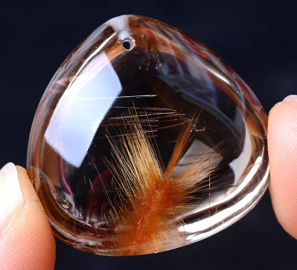 Natural transparent Gold Hair Rutilated Quartz Crystal Powerful Pendant  13.85g