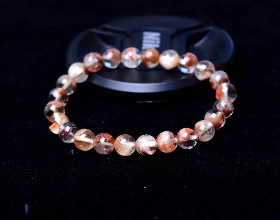 8mm Natural Colorful Red Ghost Phantom Quartz Crystal Cure Woman Bracelet