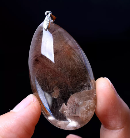 Natural Clear Gold Rutilated "Stone Inside Stone"Quartz Crystal Pendant 33.68g