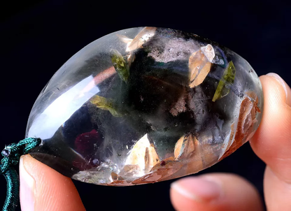 42g RARE NATURAL Clear Mica & Green Ghost Phantom Quartz Crystal Gem Pendant