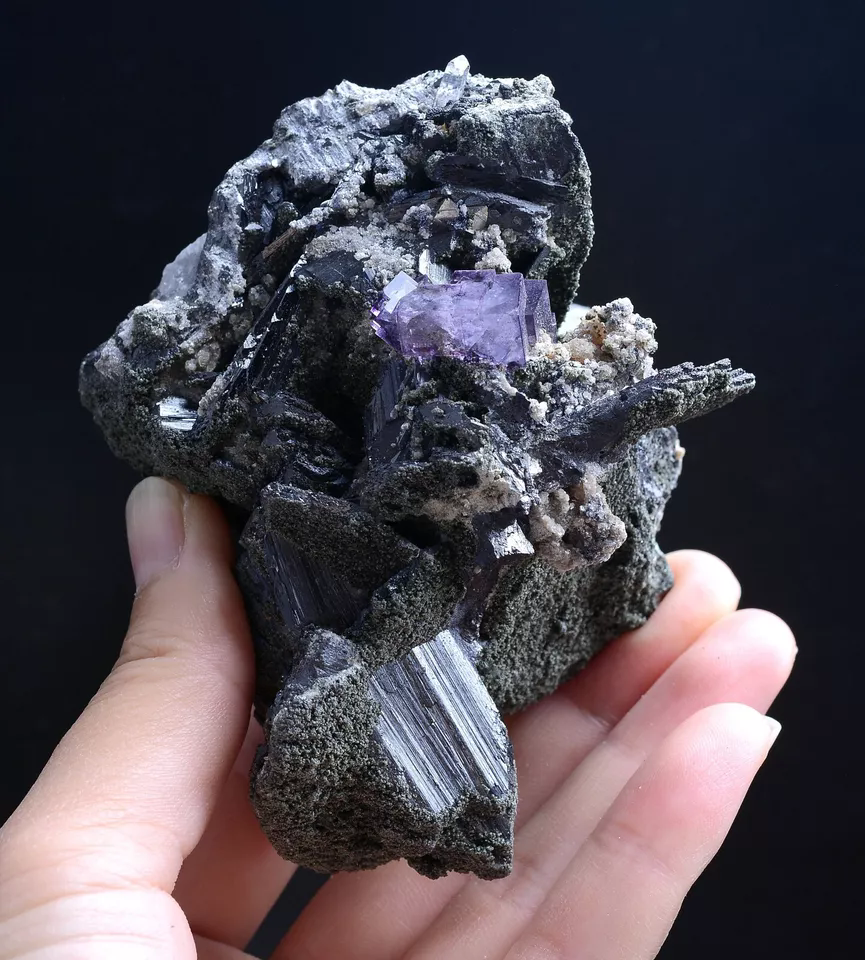 631.1g Natural Purple Fluorite & Wolframite Mineral Specimen/Yaogangxian  China