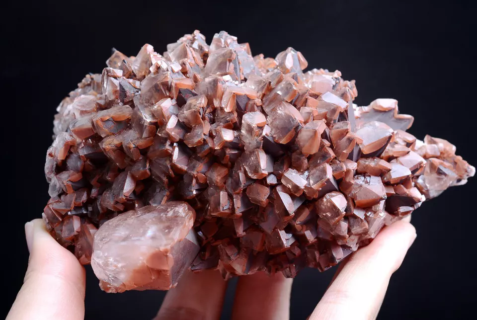 613g Natural Perfect Dipyramidal red Calcite CLUSTER Mineral Specimen / China