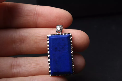 6.4g Natural Royal Blue Lapis Lazuli Gems Rectangle Silver Plated Pendant