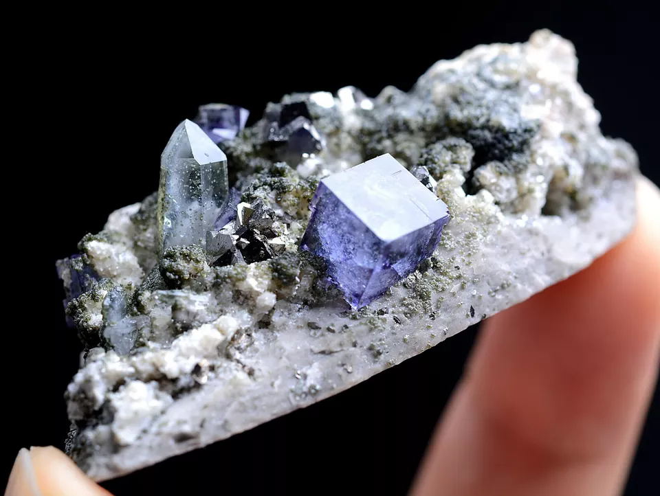 35gNatural Purple Fluorite & Crystal Arsenopyrite Mineral Specimen/ Yaogangxian