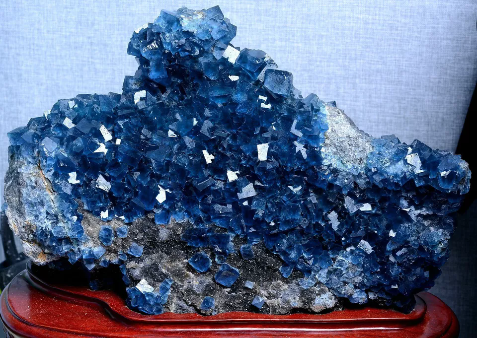 25.1LB New Find Transparent Blue Cube Fluorite CRYSTAL CLUSTER Mineral Specimen