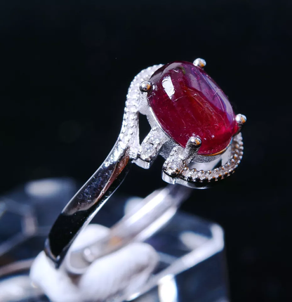 2.04g Natural Red Tourmaline Gemstone Transparent Bead Adjustable Ring