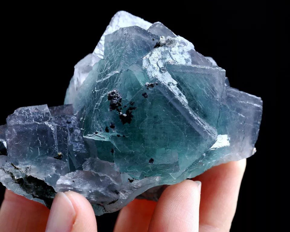 186gNatural Phantom Window Green Purple Cubic Fluorite CLUSTER Mineral Specimen