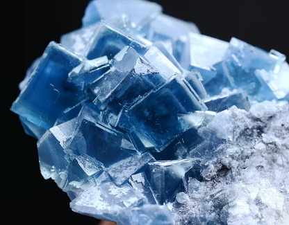 185.0g Natural Transparent Window Blue Cube Fluorite CLUSTER Mineral Specimen