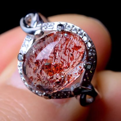 15.50ct Natural Gem Red Super Seven Quartz Lepidocrocite Women Ring Adjustable