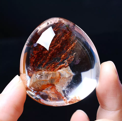 Natural Clear Red Ghost "Stone Inside Stone"Quartz Crystal Pendant  49.61g