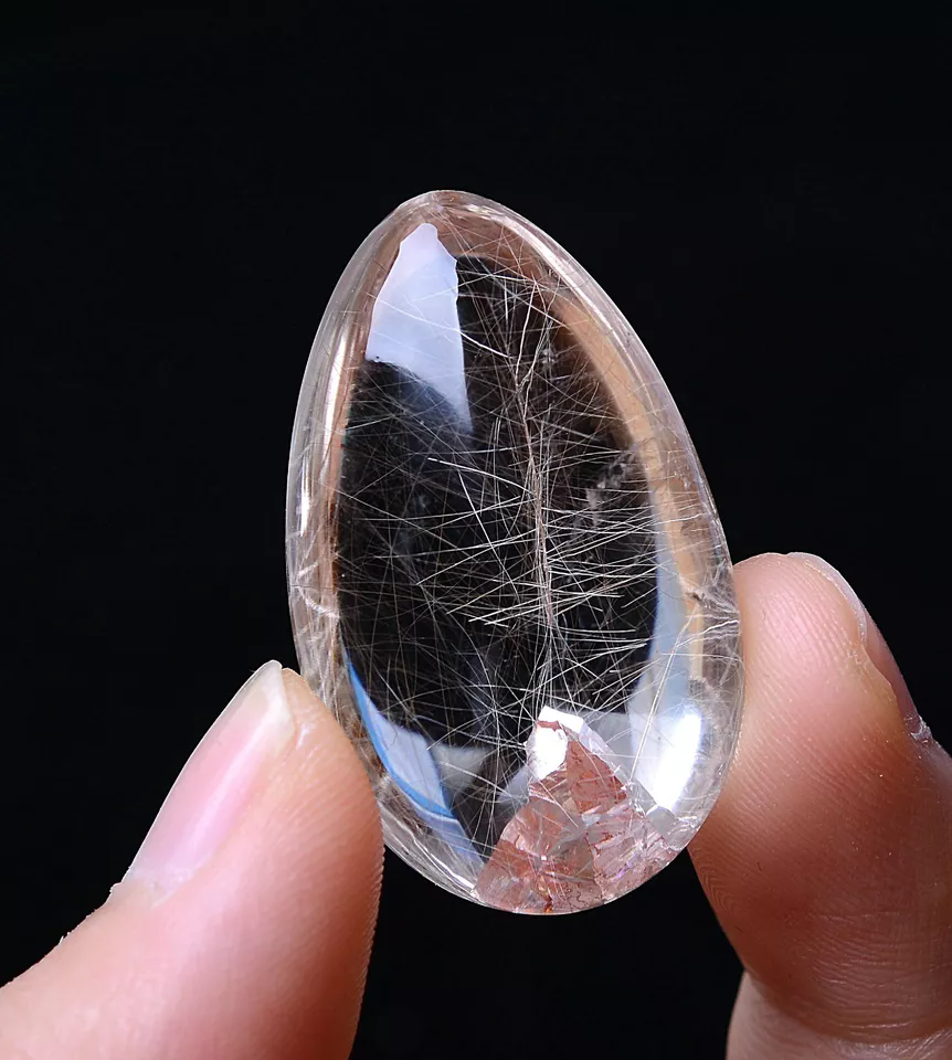 13.84g Natural Clear Gold Rutilated "Stone Inside Stone"Quartz Crystal Pendant