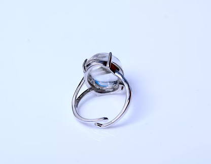 Natural Silver Gold Rutilated Quartz Titanium Crystal Adjustable Silver Ring