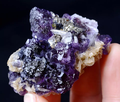 61g RARE PURPLE FLUORITE & CRYSTAL CALCITE MINERAL SPECIMEN /Inner Mongolia