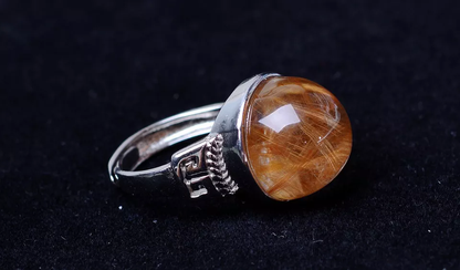 36.60CT NATURAL GOLD HAIR RUTILATED QUARTZ RING SILVER PLATED ADJUSTABLE